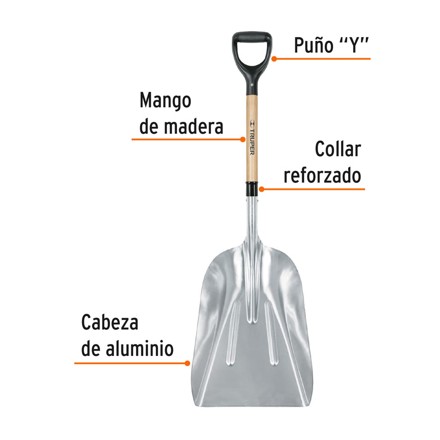 Pala sanitaria cabeza #15-1/2 aluminio, puño 'Y', mango 27', 17233
