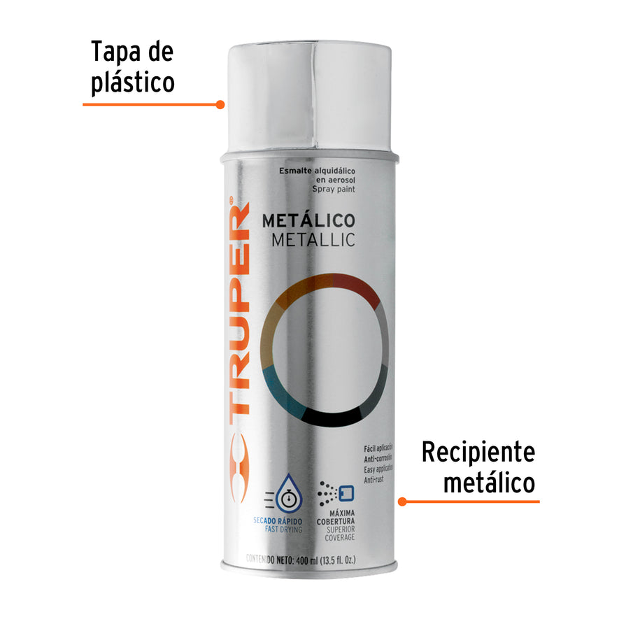 Pintura en aerosol, cromo metálico, bote tradicional, 400 ml Caja con 6, 102842