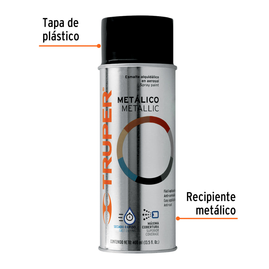 Pintura en aerosol, negro metálico, bote tradicional, 400 ml Caja con 6, 102840