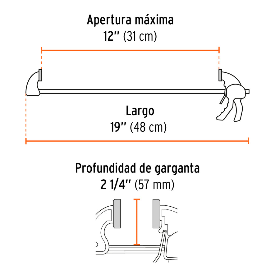 Prensa de ajuste rápido de 12'con cuerpo de nylon, Truper Caja con 2, 100141