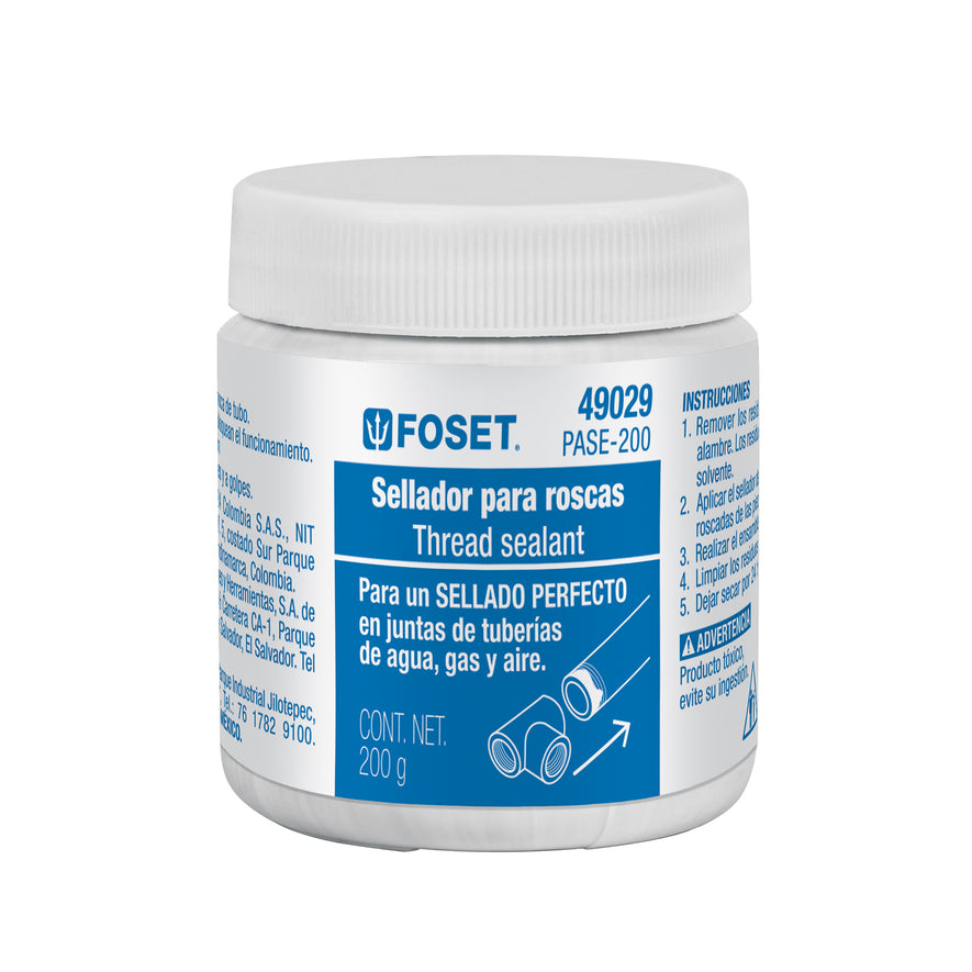 Pasta sellador de roscas de 200 g, Foset Caja con 9, 49029