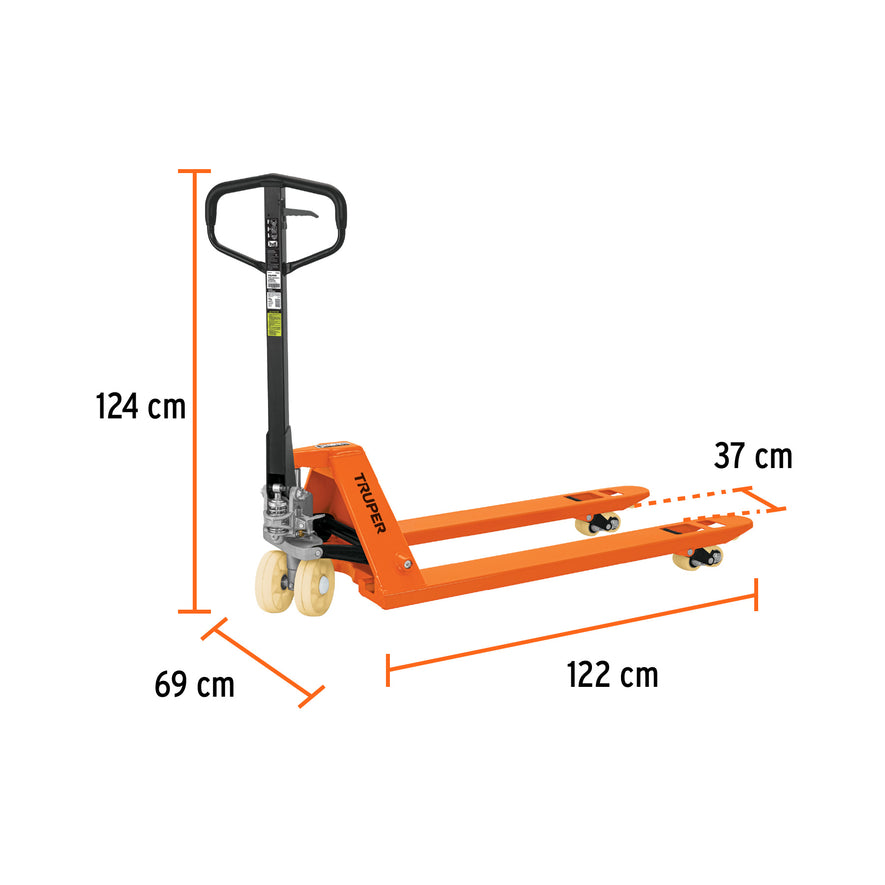 Patín traspaleta 3 ton con ruedas de nylon, Truper, 15083