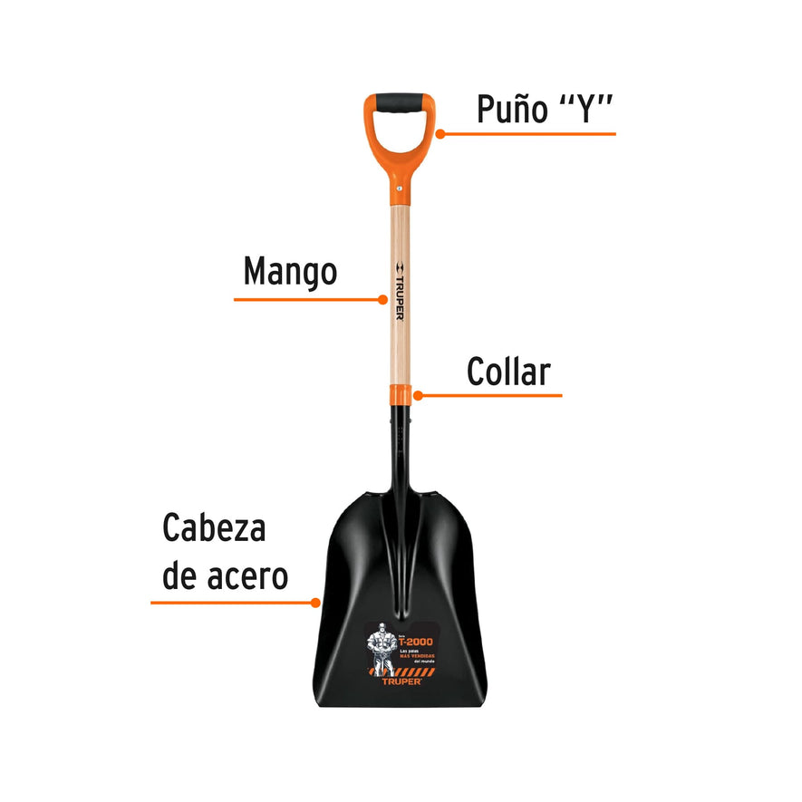 Pala carbonera chica T-2000, puño 'Y', Truper Caja con 3, 19660
