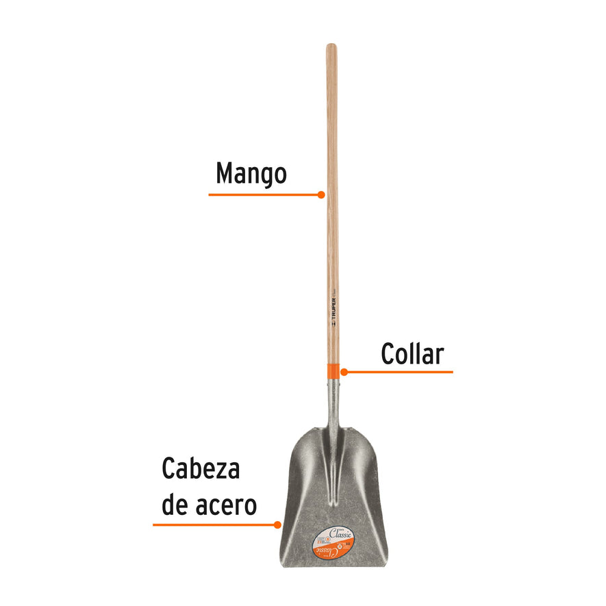 Pala carbonera Classic, mango largo 49', Truper Caja con 3, 17174