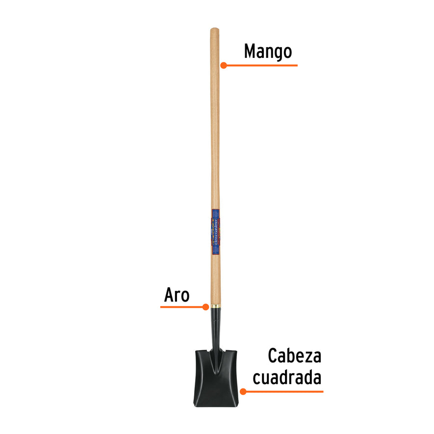 Pala cuadrada Classic Gardener, mango 45', Truper Caja con 6, 17205