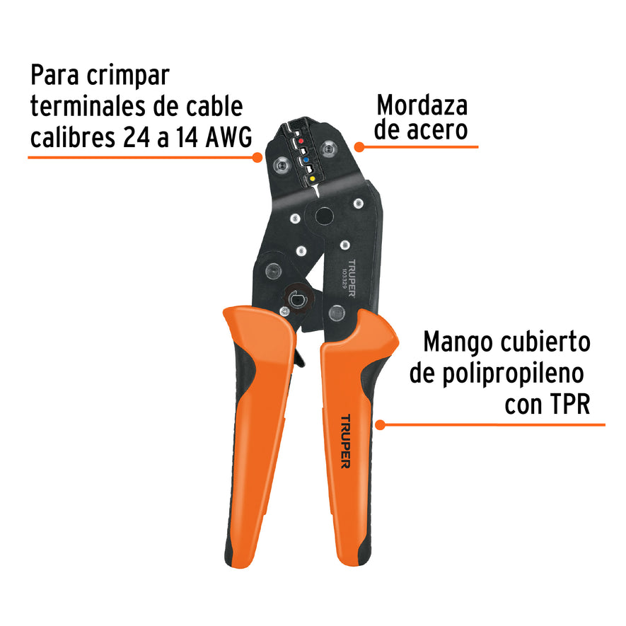 Kit de crimpadora y 500 terminales con aislamiento, Truper, 103328