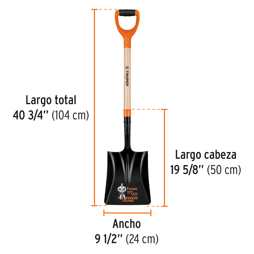 Pala cuadrada T-2000, puño 'Y', Truper Caja con 6, 17161