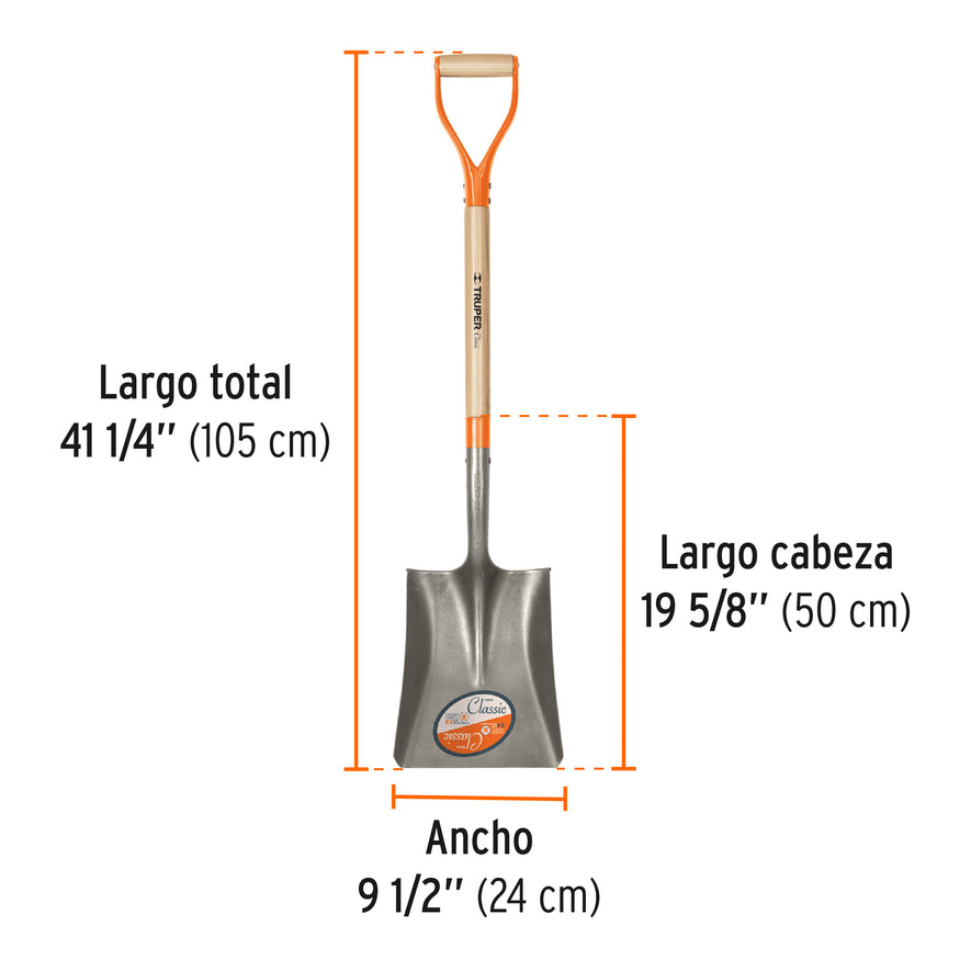 Pala cuadrada Classic, puño 'Y', Truper Caja con 3, 17155