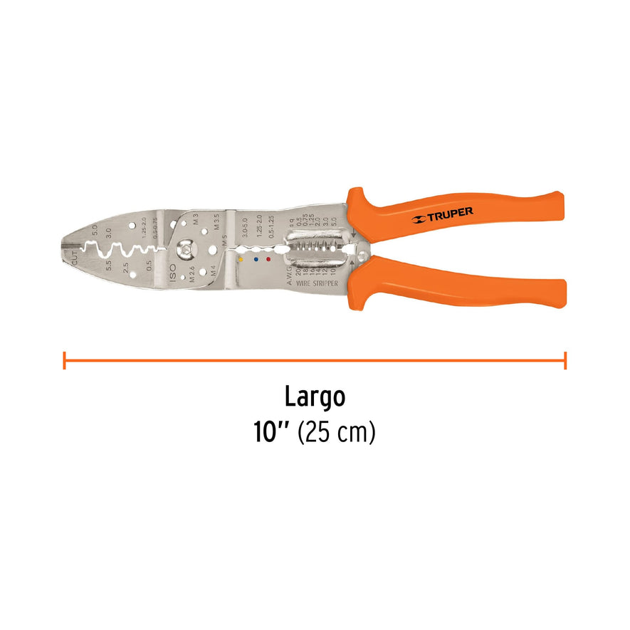 Pinza 10' pela cables, 20 a 10 AWG,TRUPER Caja con 6, 17358