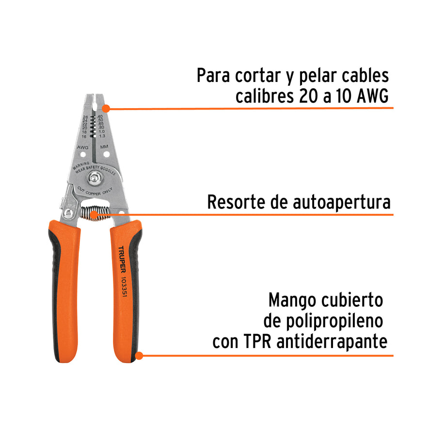 Pinza 6' pela cables, 20 a 10 AWG, TRUPER Caja con 6, 103351