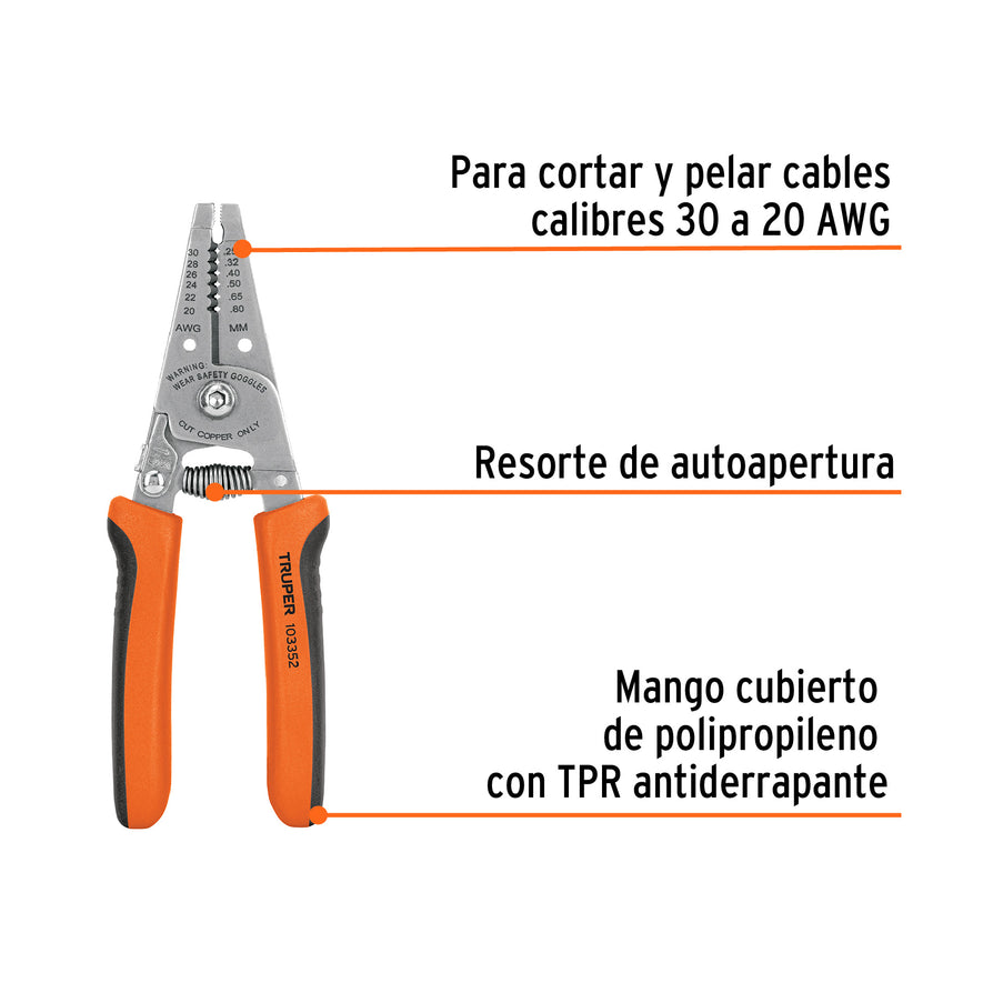 Pinza 6' pela cables, 30 a 20 AWG, TRUPER Caja con 6, 103352