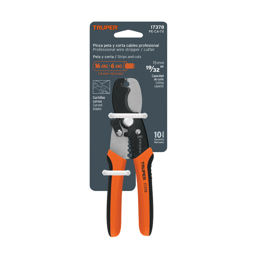 Pinza profesional 7' pela cables y corta cables, 14 a 8 AWG Caja con 6, 17378