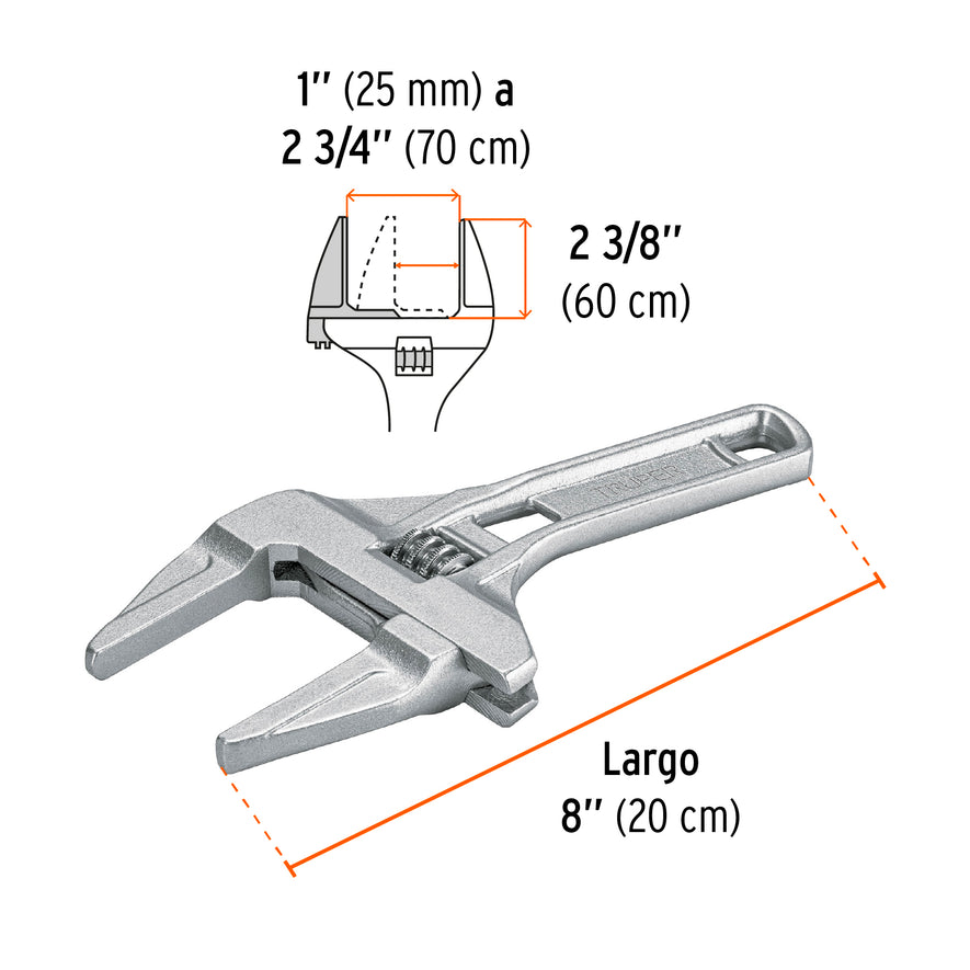 Llave ajustable 8' para plomero apertura 3', Truper Caja con 2, 101387