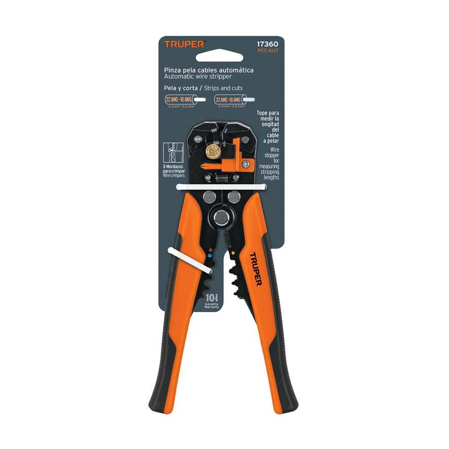 Pinza 8' pela cables automática, 22 a 10 AWG, TRUPER Caja con 3, 17360