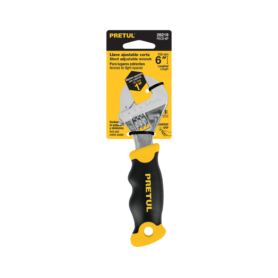 Llave ajustable (perico corto) 6' cromada con grip, Pretul Caja con 6, 28219