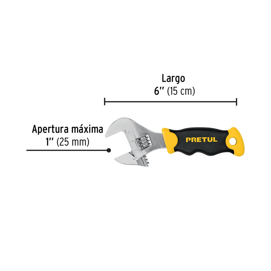 Llave ajustable (perico corto) 6' cromada con grip, Pretul Caja con 6, 28219