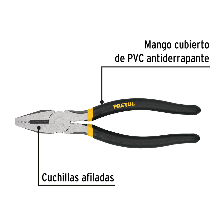 Pinza para electricista 8' mango de vinil, a granel, Pretul Caja con 12, 22708