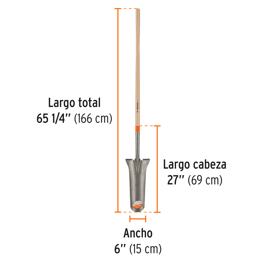 Pala espadón Classic, mango largo 49', Truper Caja con 3, 19708