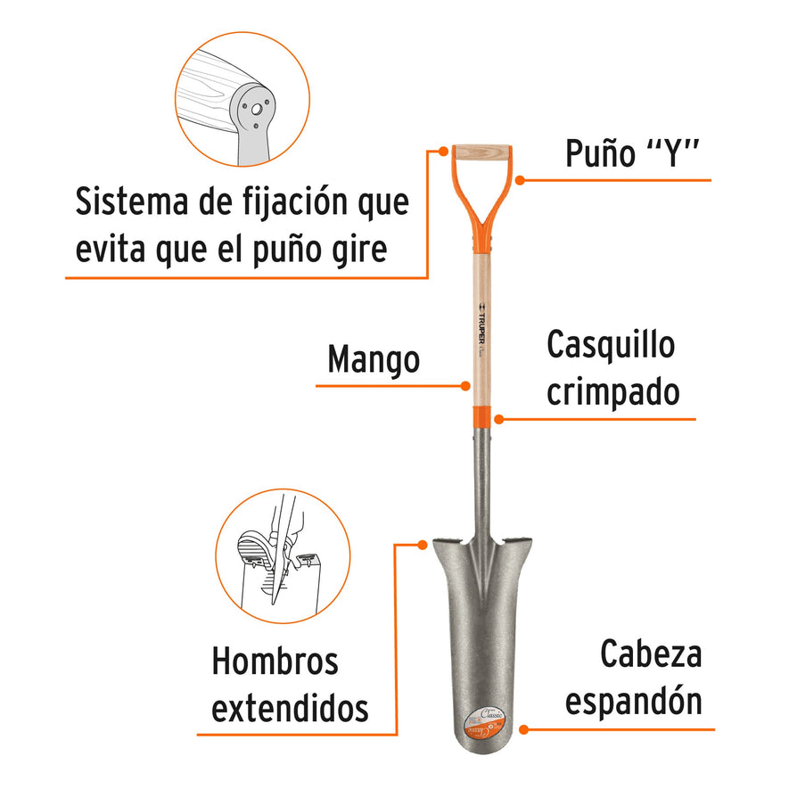 Pala espadón Classic, puño 'Y', Truper Caja con 3, 17251