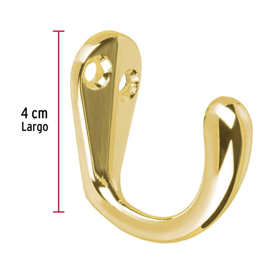 Gancho sencillo tipo perchero, latón brillante, Hermex Caja con 12, 48350