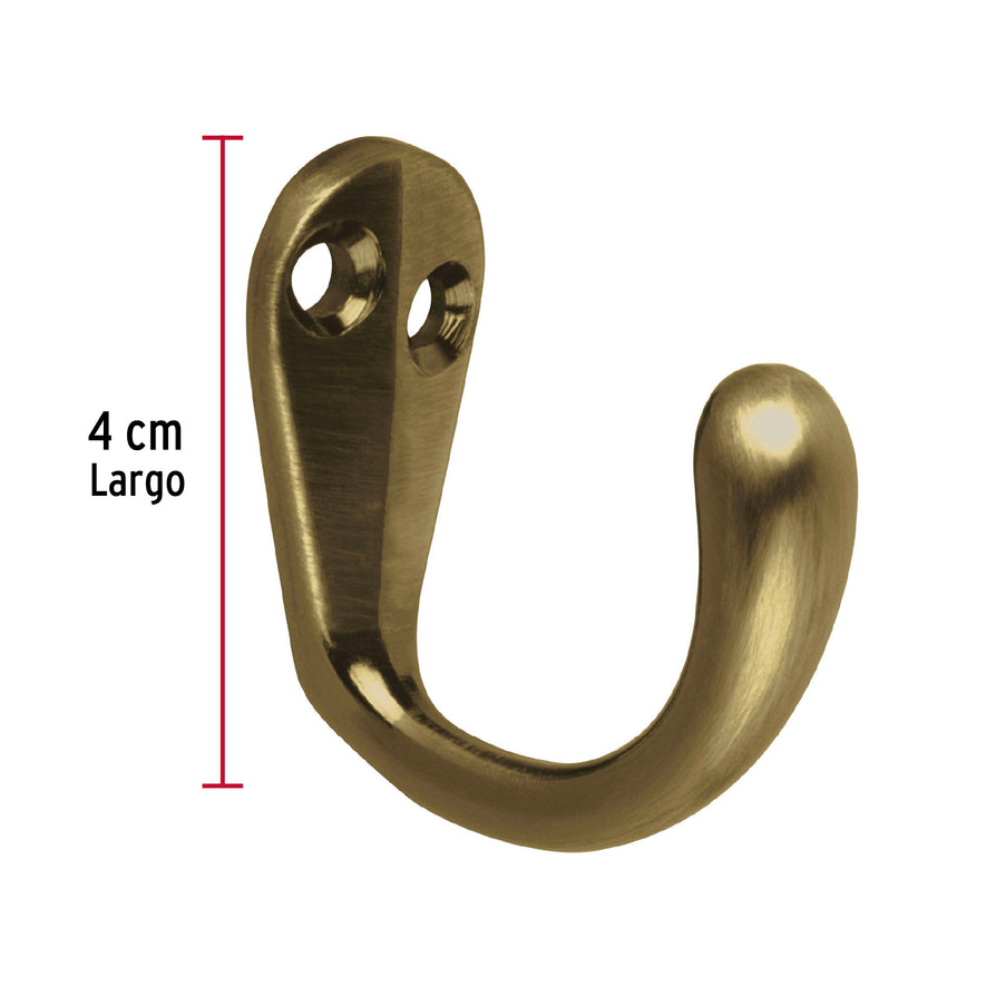 Gancho sencillo tipo perchero, latón antiguo, Hermex Caja con 12, 48351