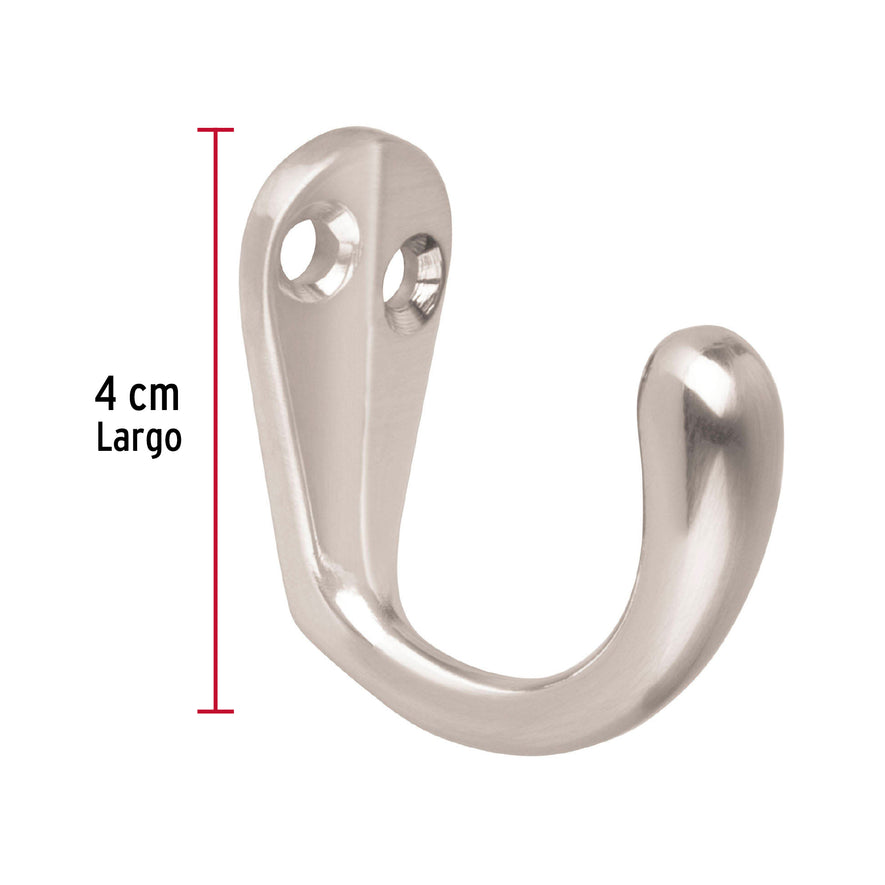 Gancho sencillo tipo perchero, níquel satinado, Hermex Caja con 12, 48353