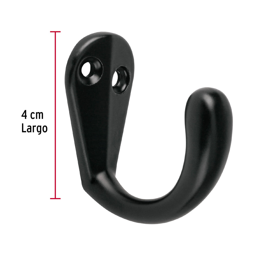 Gancho sencillo tipo perchero, negro, Hermex Caja con 12, 46833