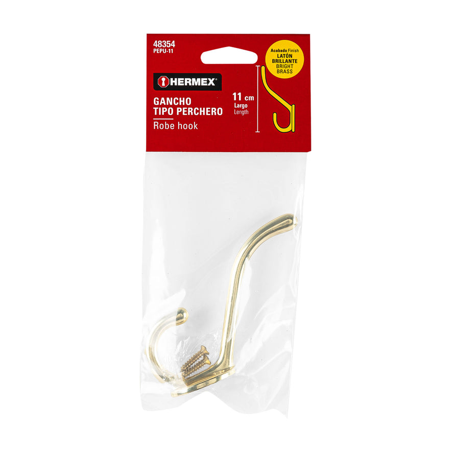 Gancho doble largo y corto tipo perchero, latón brillante Caja con 12, 48354