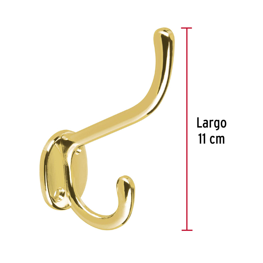 Gancho doble largo y corto tipo perchero, latón brillante Caja con 12, 48354