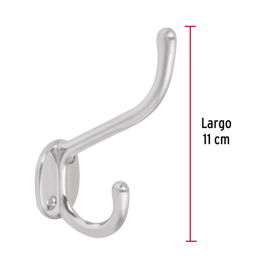 Gancho doble largo y corto tipo perchero, cromo mate, Hermex Caja con 12, 43912