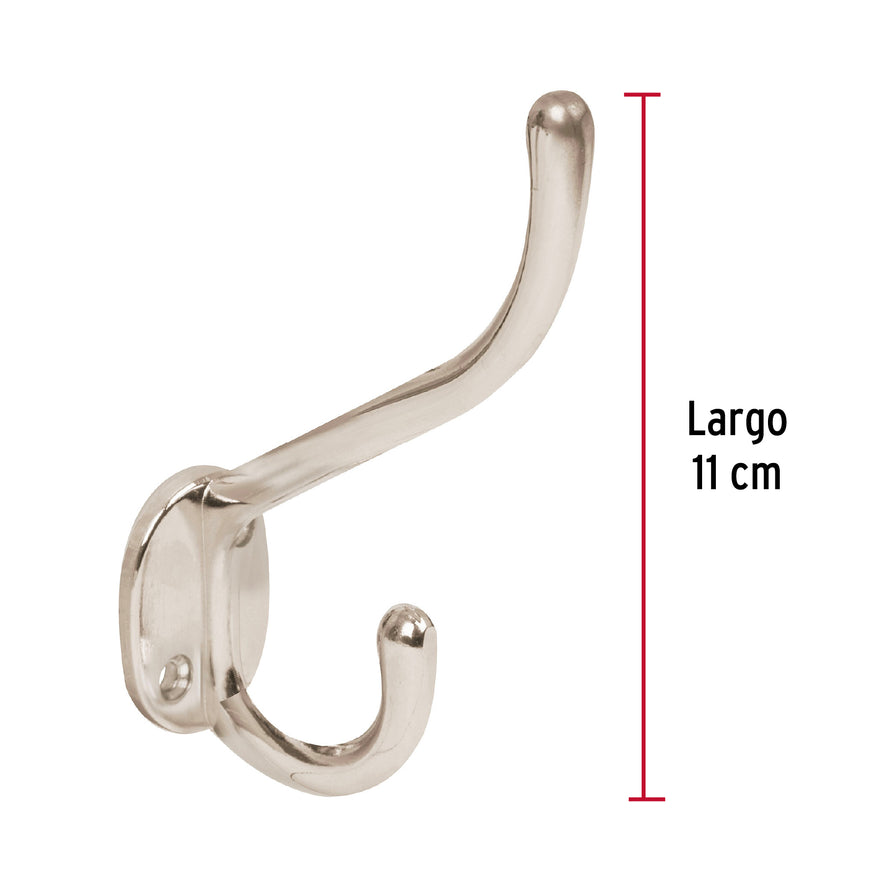 Gancho doble largo y corto tipo perchero, niquel satinado Caja con 12, 43910