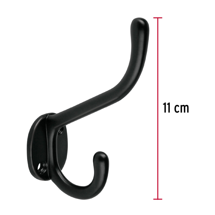 Gancho doble largo y corto tipo perchero, negro, Hermex Caja con 12, 46832
