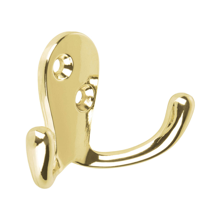 Gancho doble tipo perchero, latón brillante, Hermex Caja con 12, 48356