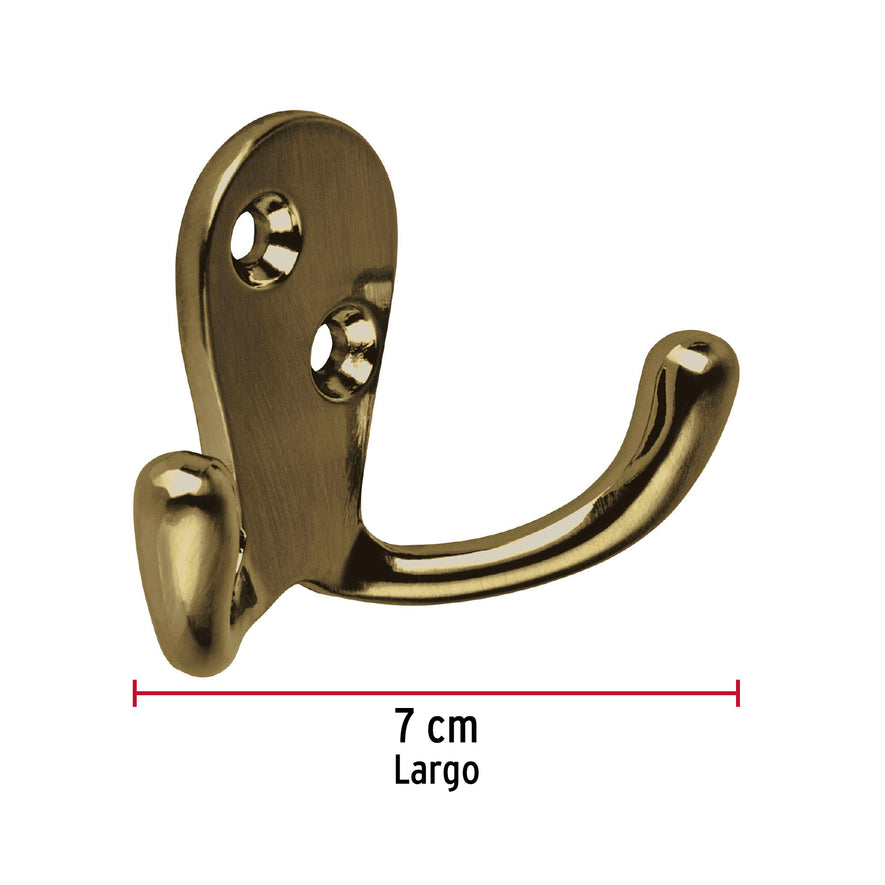 Gancho doble tipo perchero, latón antiguo, Hermex Caja con 12, 48357