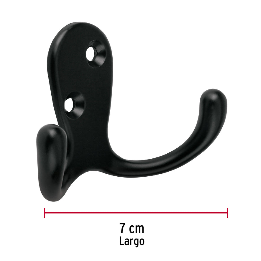 Gancho doble tipo perchero, negro, Hermex Caja con 12, 46831