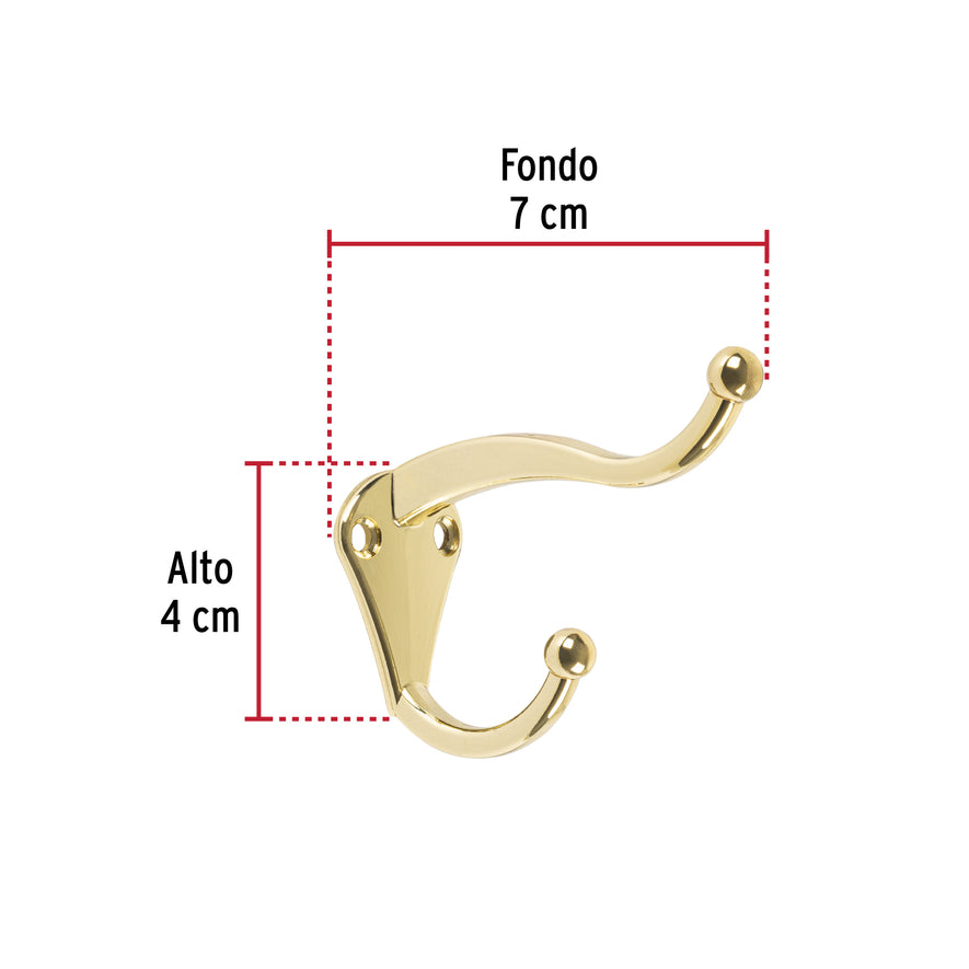 Gancho doble largo y corto tipo perchero, chico, latón Caja con 12, 46358
