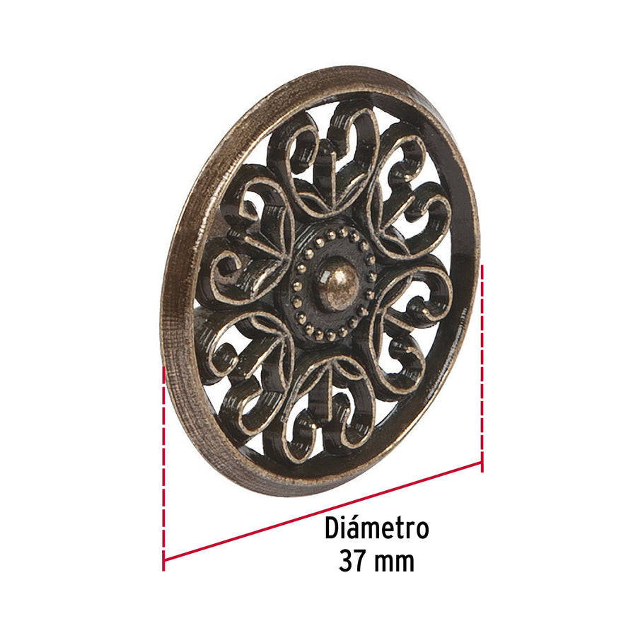 Perilla metálica estilo 'Colonial', acabado latón antiguo Caja con 12, 43817