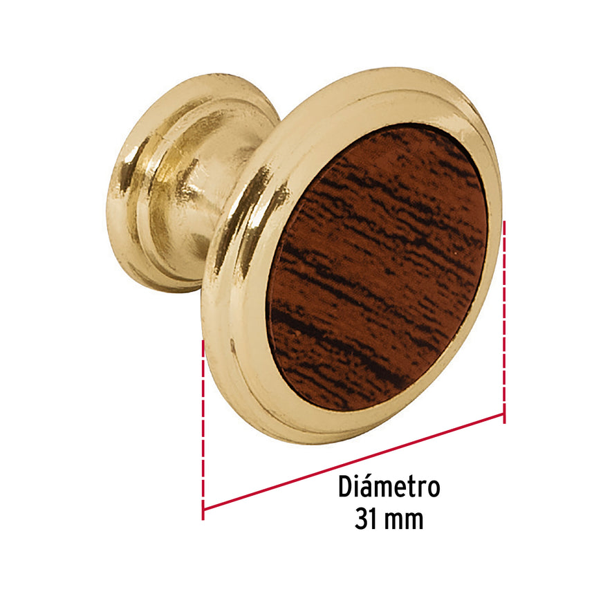 Perilla metálica acabado latón brillante, inserto cerámico Caja con 12, 43814