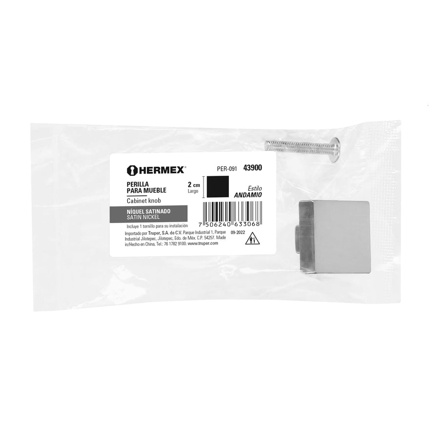 Perilla metálica estilo 'Andamio' acabado níquel satinado Caja con 12, 43900