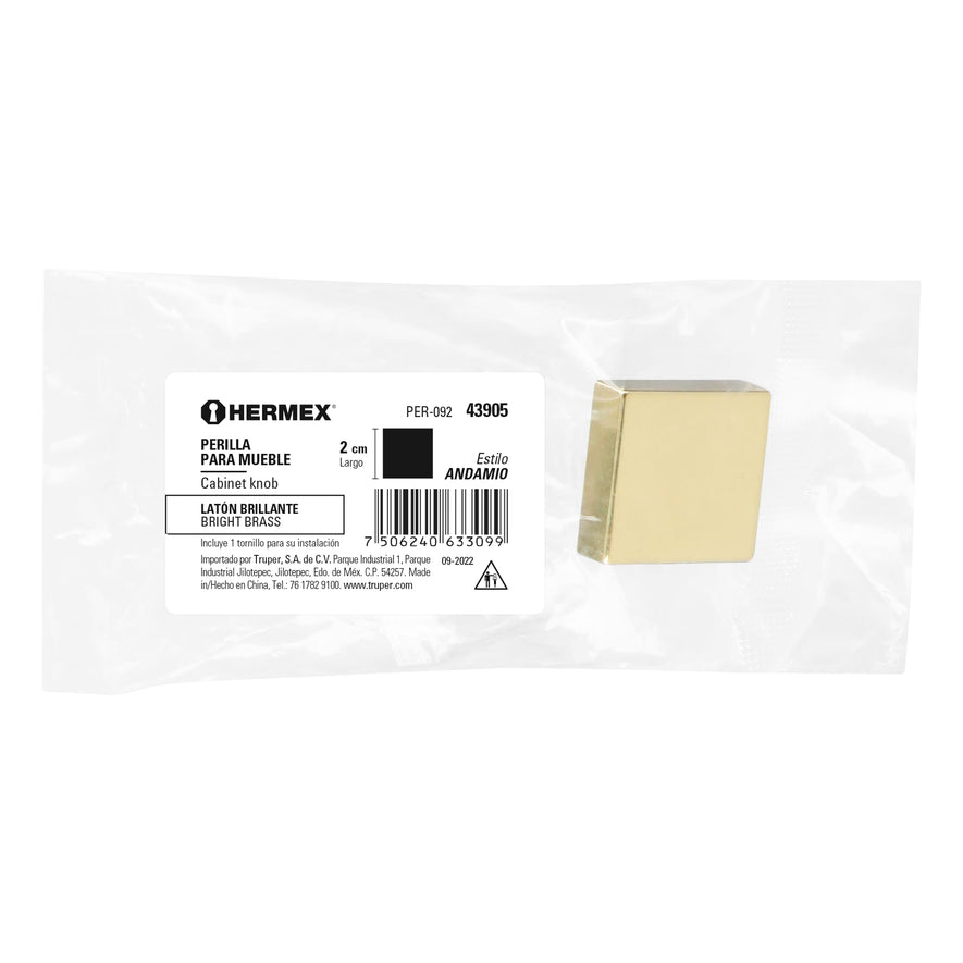 Perilla metálica estilo 'Andamio' acabado latón brillante Caja con 12, 43905