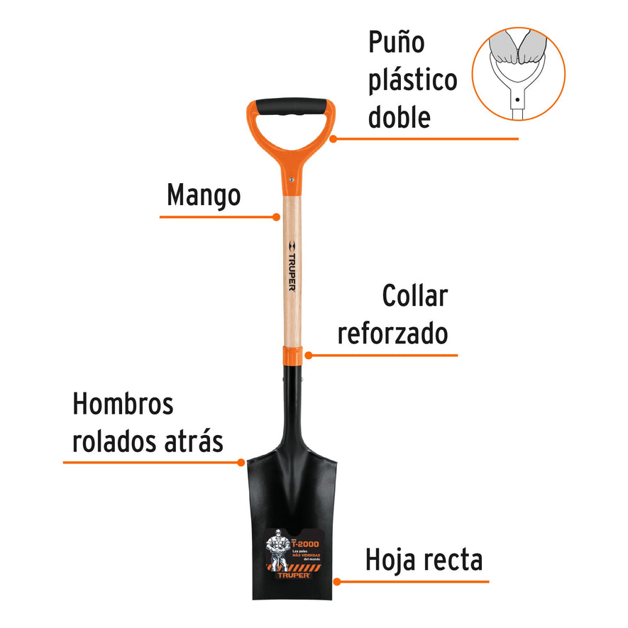 Pala escarramán T-2000, puño doble 'Y', Truper Caja con 3, 102454