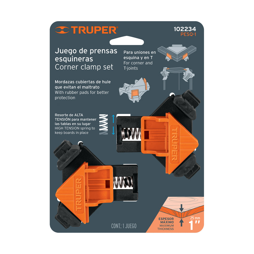 Juego de 2 prensas esquineras de 1', Truper Caja con 6, 102234