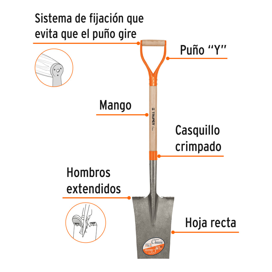Pala escarramán Classic, puño 'Y', Truper Caja con 3, 17156