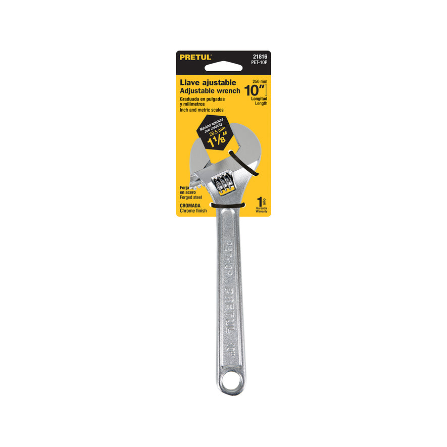 Llave ajustable (perico) 10' cromada, Pretul Caja con 6, 21816