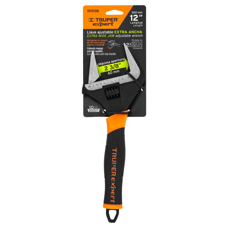 Llave ajustable (perico) 12' boca ancha Comfort Grip, Expert Caja con 6, 101036