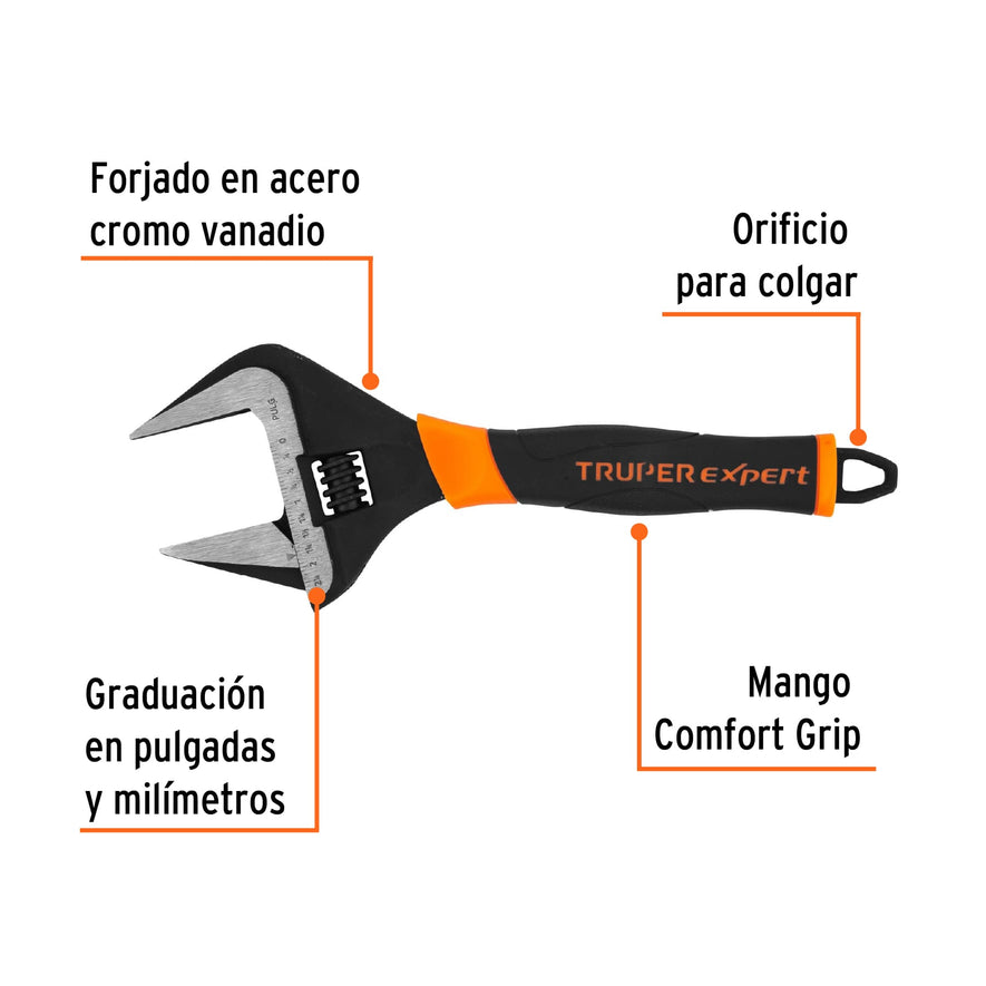 Llave ajustable (perico) 12' boca ancha Comfort Grip, Expert Caja con 6, 101036