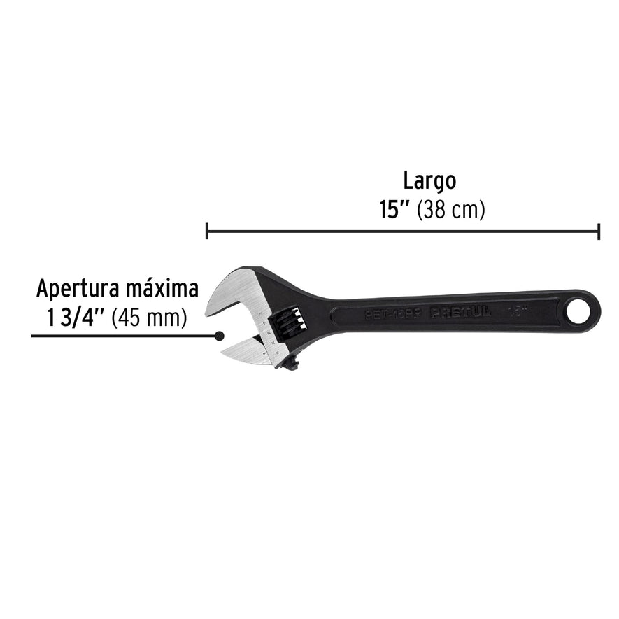 Llave ajustable (perico) 15' pavonada, Pretul Caja con 2, 26053
