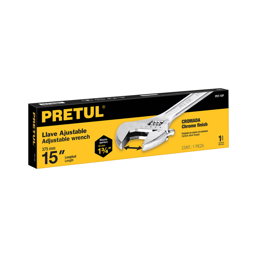 Llave ajustable (perico) 15' cromada, Pretul Caja con 2, 26054