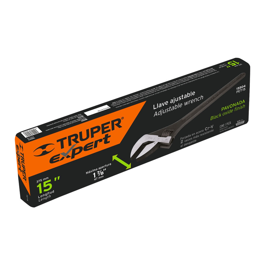 Llave ajustable (perico) 15' profesional pavonada, Expert, 15504