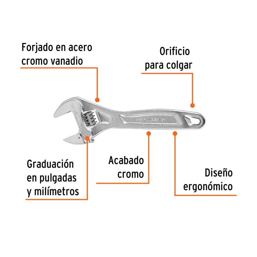 Llave ajustable (perico) 6' profesional cromada, Expert Caja con 6, 15505